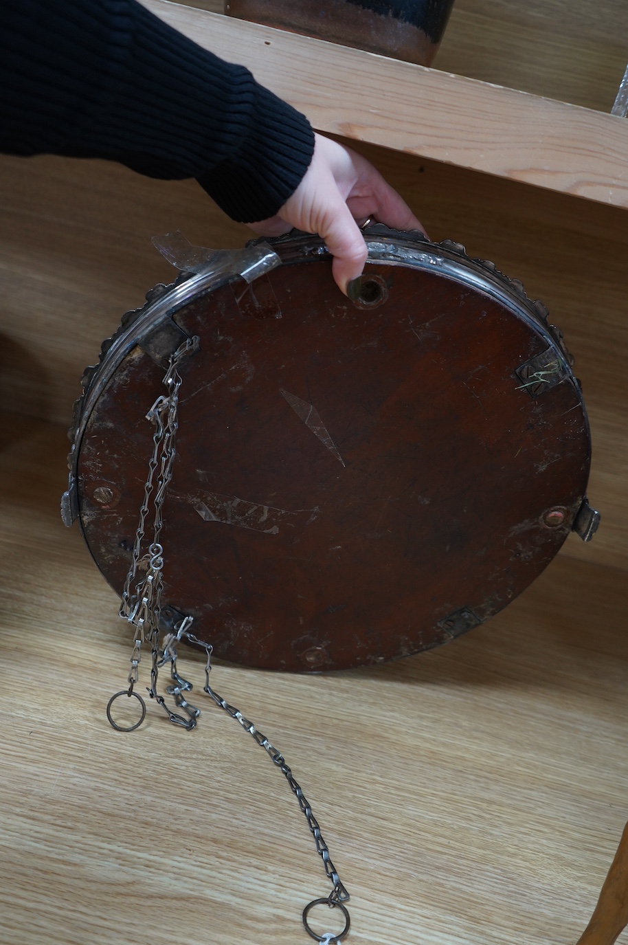 A Victorian silver plated and mirrored circular wedding cake plateau, 38.5cm diameter. Condition - plate worn in places